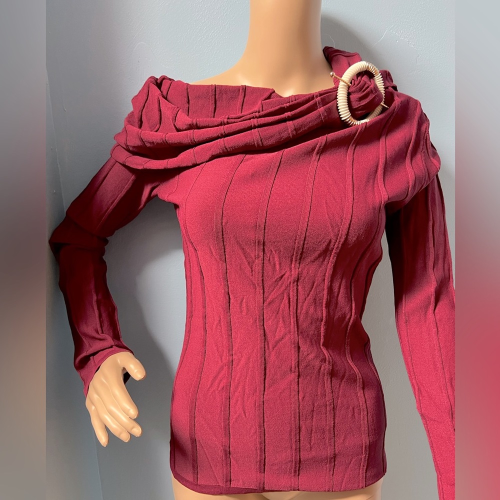 NICHOLAS Aglaia Drape Knit Drop One Shoulder Top Sangria New medium BRAND NEW - Picture 3 of 6